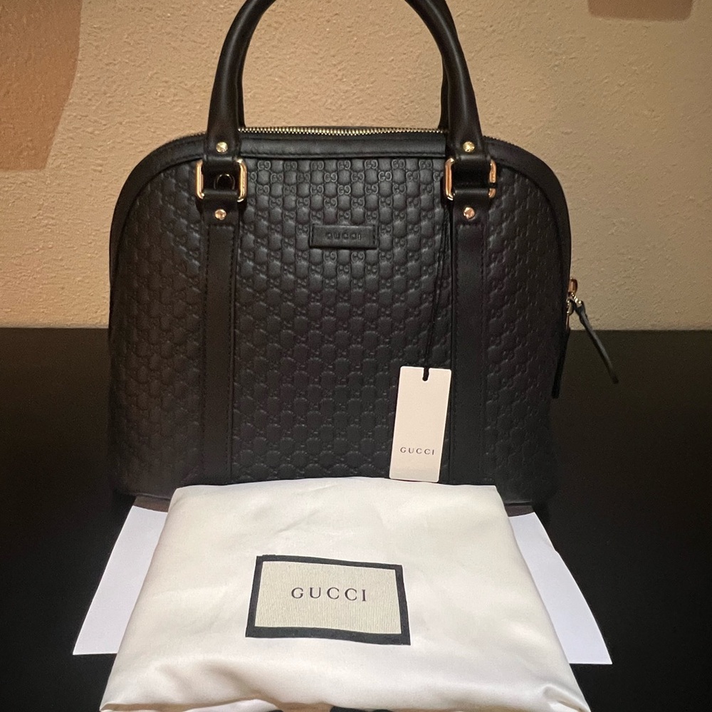 Gucci Black Embossed Leather Satchel